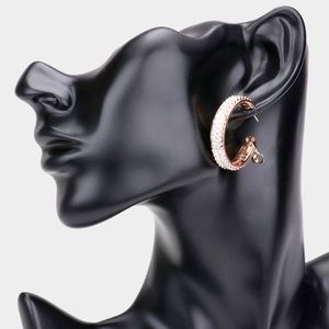 Rose Gold Rectangle Stone Cluster Rhinestone Crystal Round Bling Hoop Earrings